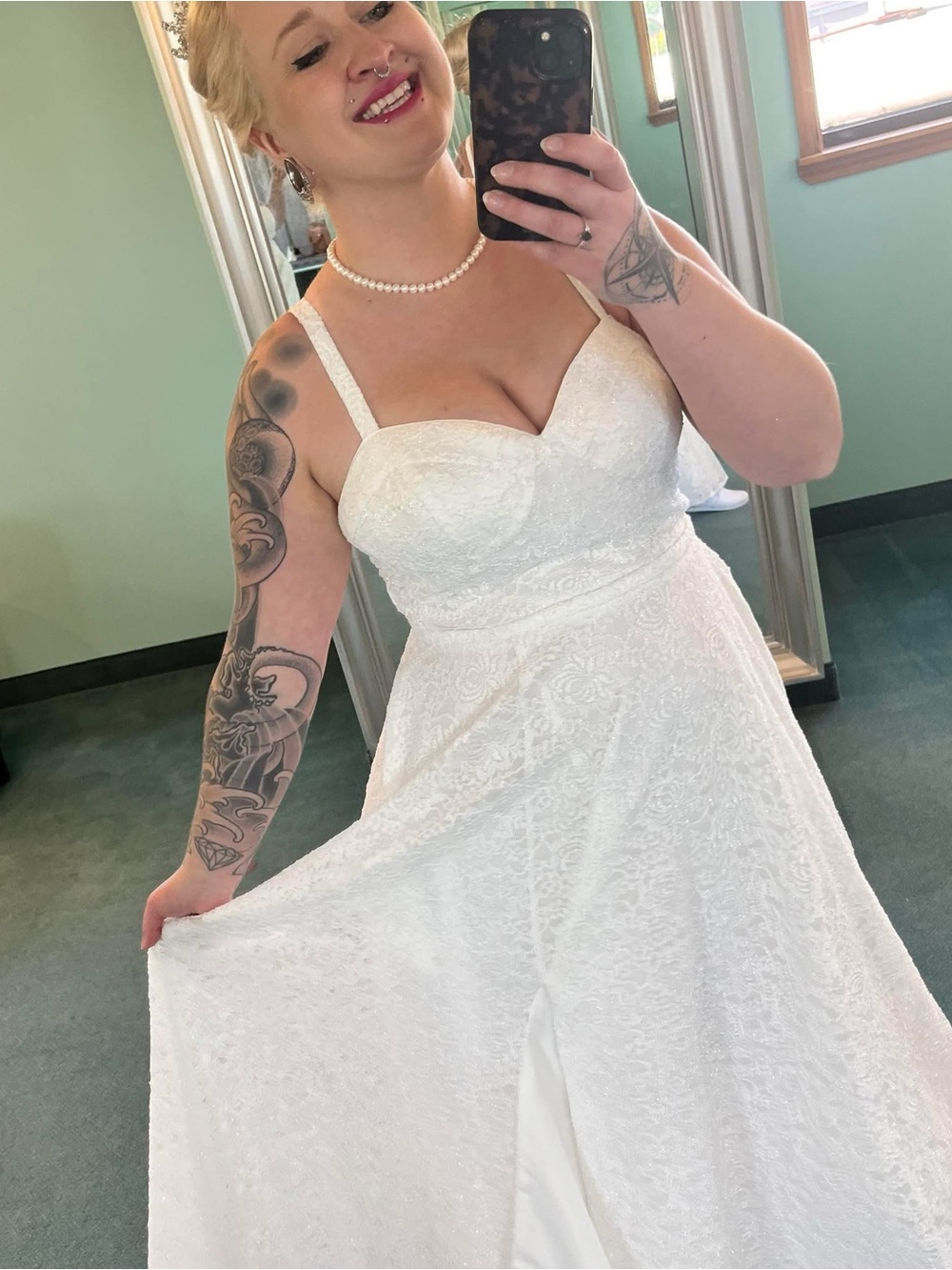 White Wedding dress with lace and silver glitter